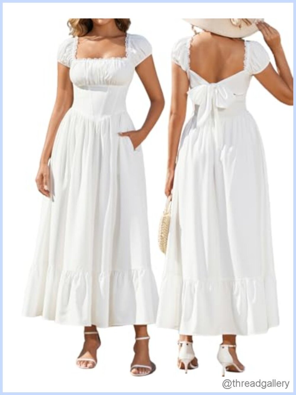 Women's Floral Flowy A Line Corset Maxi Dress Square Neck Lace Trim